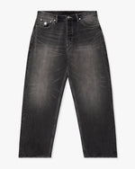 BLACK::A black Undefeated Selvedge Baggy Denim Pant on a white background.