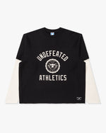 BLACK:: A black Undefeated Athletics 2fer with white sleeves on a white background.