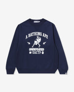 NAVY::A navy Bape crewneck sweatshirt on a white background.