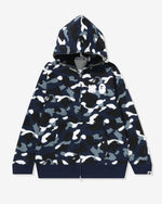NAVY::A navy Bape hoodie on a white background.
