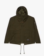 OLIVE::An olive Undefeated Hooded M-65 jacket on a white background.